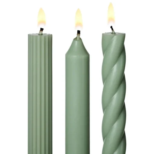 Assorted Sage Green Candle Tapers 3-Pack