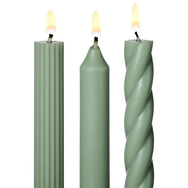 Assorted Sage Green Candle Tapers 3-Pack