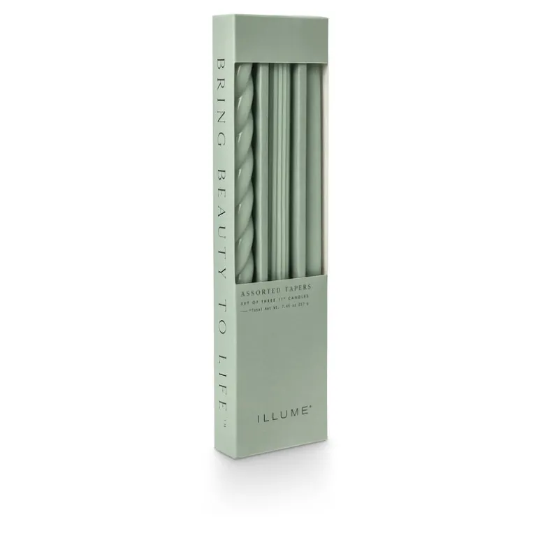 Assorted Sage Green Candle Tapers 3-Pack