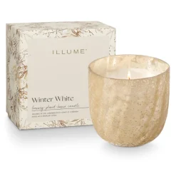 Winter White Large Boxed Crackle Glass Candle